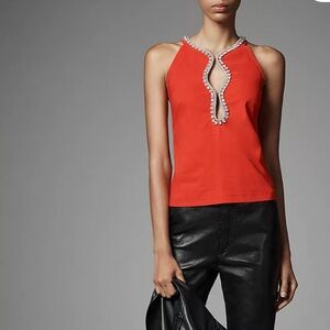 MAEVE ANTHROPOLOGIE Maeve Red Rhinestone Cutout Tank‎ Top Size XS